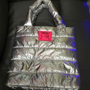 JUSTICE-SHINY METALLIC PUFFY TOTE BAG